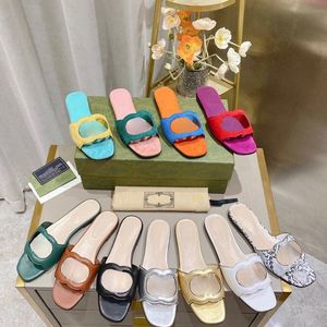 slipper Luxury designer leather ladies sandals summer flat shoes Red Blue Black white Pink purple fashion beach women slippers letter 35-41 P4ki#