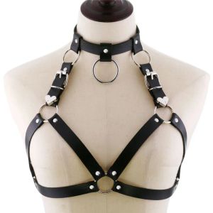 Collana 2023 Nero Goth Imbracatura per il corpo Catene in ecopelle Catene per il petto Cintura Top Punk Fashion Festival Rave Gioielli per il corpo Accessori gotici