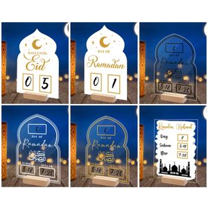 Återanvändbar akryl Ramadan kalenderbräda med dekoration av träbordet utrustat med en penna Mubarak Eid Suhoor Iftaar Countdown Gift 240129