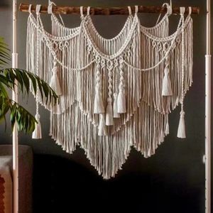 Mão-tecido pingente borla tapeçaria para quarto cabeceira parede pendurado boho decoração de casamento pano de fundo decoração macrame tapeçaria 240125