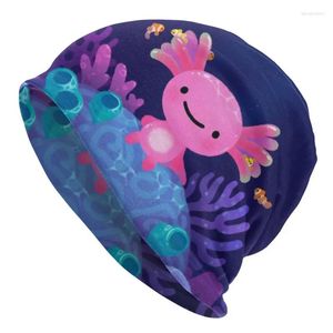 Beret Cartoon Coral Axolotl Winter Bonnet Femme Sluchy Beanie Hat Hippie Salamander Animal Ski Skullies Czapki dla mężczyzn kobiety