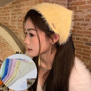 Scarves Korean Designer Triangular Scarf Fashion Plush Women Imitation Y2K Girl Head Solid Color Small Runway Style