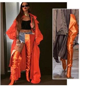 Boots Fashion Trend Orange Over The Knee Boots Women Sexy Runway Stiletto High Heels Shoes Women Pointed Toe Thigh High Catwalk BootsL2401