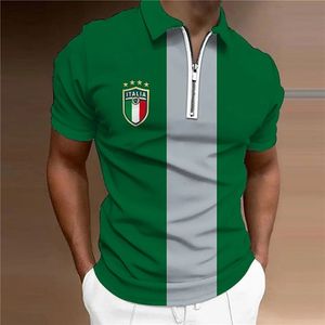 2024 Men Polo Shirt Golf Shirt Striped Turndown White Yellow Red Green Casual Short Sleeve Zipper 3D Clothing Golf Shirt 240119