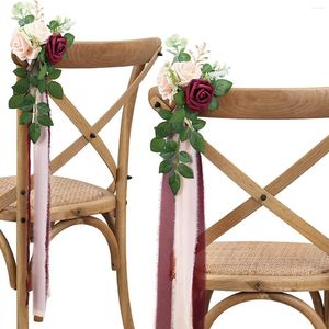 Dekorative Blumen Yan Boho Hochzeitsstuhl Blumendekoration Staubige Rose Weiß Rustikaler Gang Künstliche Blumen Kirchendekoration für Zeremonie