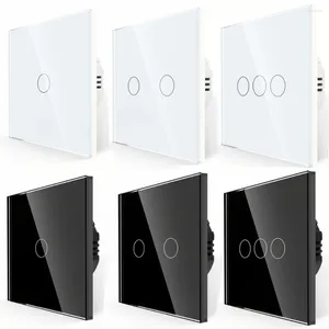 Smart Home Control 1/2/3pcs Wall Touch Switch EU Tempered Crystal Glass Panel 1/2/3 Gang 1 Way Waterproof Light Sensor Switches