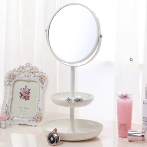 Specchi 7 pollici 3x ingrandimento Specchio per il trucco bianco 360 Rotante Specchio cosmetico da tavolo professionale Lente d'ingrandimento con doppio ripiano