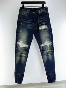 NEW Mens designer jeans Men JEAN Casual Slim Pants jean Leather splitting Destroy quilt hole Straight knee Retro Pants Hip hop Street Pant