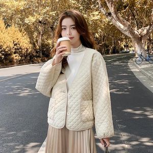 Women's Trench Coats Winter Jackets Women V-Neck Cotton Padded Down Thin Coat Korean Fashion Solid Plaid Overcoats Female Parkas 5010