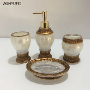 Set Retro White Court Gold Accessoarer Harts Badrum Kit Soap Bottle Soap Dish Tooth Brush Holder Cup Home Hotel Badrum