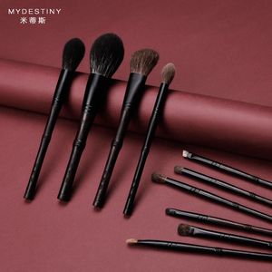 Макияж щетки MyDestiny Luxury 10 PCS Professional Brush Set Ebony High Grade Soft Animal Fox Squirrel Haat 240124 Q240507