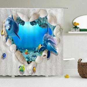 Cortinas de chuveiro oceano mar golfinho cortina de banheiro impressão 3d decoração impermeável pano lavável com ganchos tela de banho