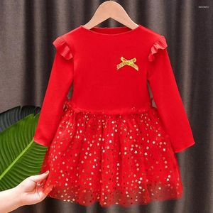 Kız Elbiseler Çocuk Noel Yılı Tam Kollu Sevimli Yıldız Kırmızı Pembe Prenses Örgü Kızlar İçin 2 3 4 5 6 Yıl Doğum Günü