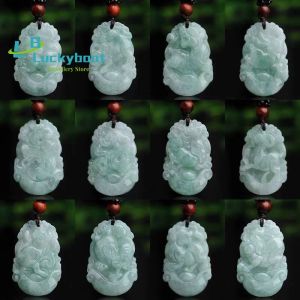 Pendants Natural Jade Hand Carved Burma Jadeite Monkey OX Dragon Tiger Horse Rabbit Cock Pendant Amulet Ornaments Chinese zodiac animal