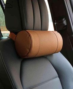 Memory Foam Car Neck Pillow äkta läder Auto Cervical Round Roll Office Stol Bolster nackstöd Stöder kuddplatta svart H2202993210