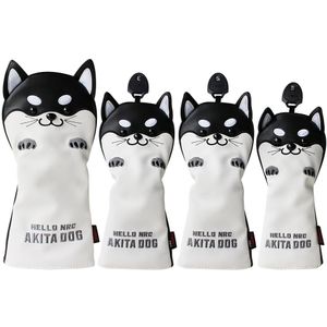 Golf Headcover Cute Akita Club Head Cover for Driver Fairway Hybrid Putter PU Leather Protector Wood Covers 240122