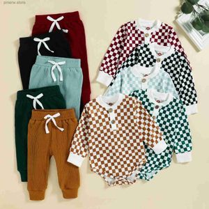 Set di abbigliamento 0-24M Neonati maschi Vestiti scozzesi Abiti Casual Pagliaccetto a maniche lunghe Top Pantaloni 2 pezzi Primavera Autunno Neonate Abbigliamento Tute