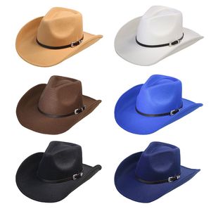 Cowboy Hat Western Men's Wool Tweed Metal Buckle Autumn and Winter Imitation Wool Vintage Knight Hat Driver Cowboy Hat