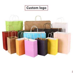 Present Wrap 100st/ Lot Paper Bag med handtag Dark Color 21x15x8cm Festival Wedding Party/ High QualityCustom H1231 Drop Delivery Home Dhazi