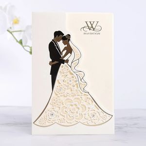 50pcs Braut und Bräutigam Laser Cut Hochzeitseinladungskarten elegante Luxus -Gruß -Druckdekoration Partyzubehör 240118