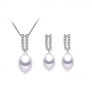 Set da sposa con collana e orecchini di perle d'acqua dolce naturali per donna Set di gioielli con perle in argento sterling 925 bianco