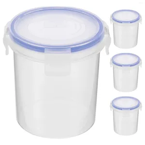 Storage Bottles Breakfast Container Overnight Oats With Lid Transparent Sealing Box Kitchen Refrigerator (Round 500ml) 4pcs