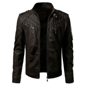 New Leather Jackets For Men In Spring And Autumn Seasons Are Hot Selling, With European And American Color Patchwork Standing Collar Leather Jackets