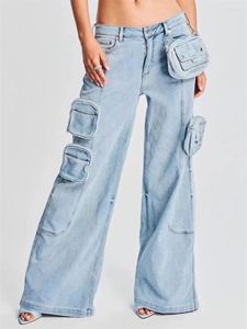 女性のジーンズ2024秋と冬の韓国語バージョンのファッションレトロウォッシュワークパンツ独立ウエストバッグ長
