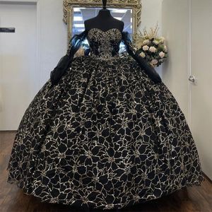 Black Corset Beaded Quinceanera Dress Ball Gown Lace Up Graduation Gown Sweetheart quinceanera de 15 anos Applique Sweet 16