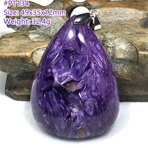 Lucite Top Natural Purple Charoite Naszyjnik Wisior dla kobiet mężczyzn Healing Dift Kamień Sier Crystal Kulki Rosja Kamień Biżuteria Aaaaa