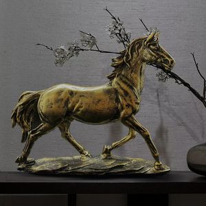 Escultura de resina de cavalo de bronze, estilo retrô, decoração de mesa de sala interior, estátua de animal, estatueta de decoração de armário de casa, acessórios 240123