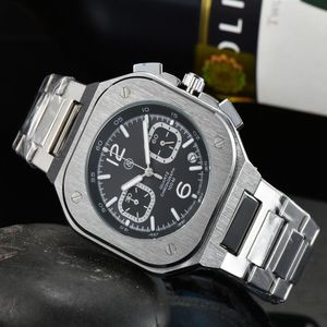 BR Brand Sport Quartz Bell Multifunction Watch Men Men Stainless Steel Calendar Ross Square Watch Factory Drop2395