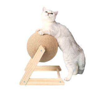 スクラッチャー木製猫のおもちゃボールサイサルロープ猫スクラトシングボールペット子猫インタラクティブおもちゃ猫スクラッチグラインドポークライミングフレーム家具
