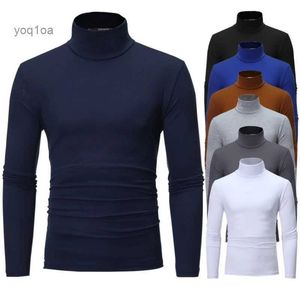 Herr t-shirts mode mäns casual smal passar grundläggande turtleneck hög krage trackover manlig höst vår tunna toppar grundläggande botten vanlig t-shirt