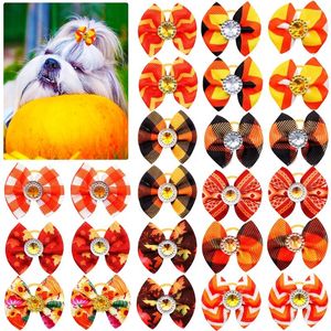 Dog Apparel 100PCS Fall Hair Bows Thanksgiving Rubber Bands For Dogs Festival Grooming Accessories Small
