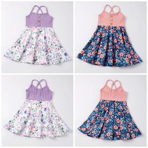 Vestidos de menina exclusivos girlymax verão bebê meninas floral twirl malha vestido boutique roupas leite seda babados na altura do joelho sem mangas