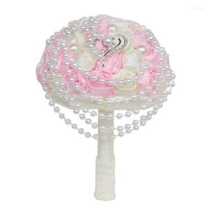 Bröllopsblommor 2024 Brud Pearl Ribbon Rose Bouquet Supplies Bridesmaid Group Bridal för