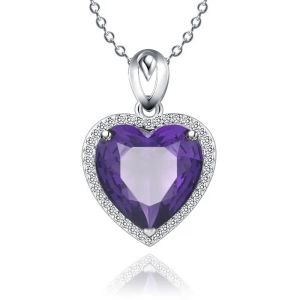 Hängen S925 Sterling Silver Pendants For Women Ametyst Heart Purple Stone Bridal Vintage Fine Smycken Halsband Pendants No Cahin