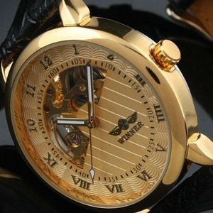 WINNER famoso marchio meccanico per uomo moda casual classico orologio scheletrato quadrante dorato cinturino in pelle 240123