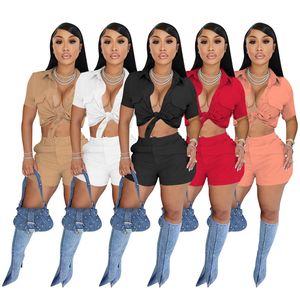 2024 Designer Tracksuits Women Outfits Two Piece Sets Spring Short Sleeve Shirt and Shorts Matching Sets Casaul Solid Sweatsuits Wholesale Clothes 10619