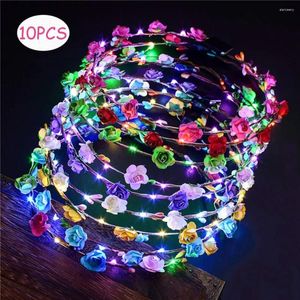 Night Lights 10pcs Glowing Garland Crown Flower Headband LED Light Christmas Wreath Decoration Luminous Hair Hairband For Wedding Party