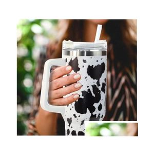 Tumblers EUA estoque navio 40oz copos de aço inoxidável com tampas e st chita animal vaca impressão leopardo preservação de calor canecas de carro dhjdz