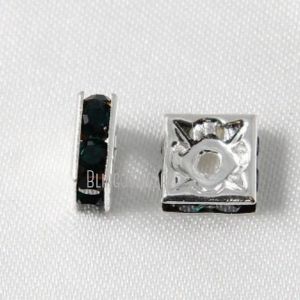 Lucite Jet Black Rhinestone Squaredelles sier Ab Aura Square Rondelle Spacer Beads for Jewelry Making Copper所見FC26957