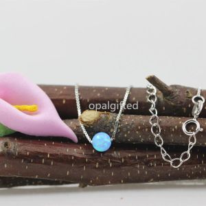 Halsketten (1 Stück/Los) 5 mm OP06 Babyblaue runde Perlen-Opal-Halskette, 925er Sterlingsilber-runde Opal-Kugel-/Perlen-Halskette zum Großhandelspreis