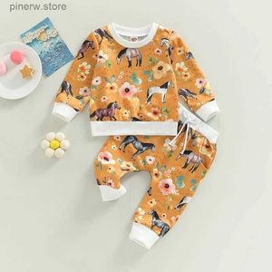 Clothing Sets Newborn Infant Baby Girl Clothes Set Floral Horse Print Long Sleeve Sweatshirt Tops Pants Outfits Spring Autumn Toddler Clothing