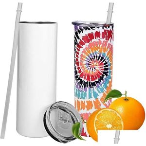 Garrafa de água 20 onças sublimação tumblers reto cônico branco branco tumbler com tampa st 20 onças de aço inoxidável vácuo insated sippy c dhyqq