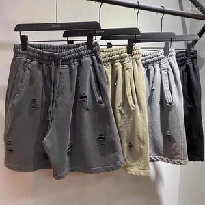 Calça Masculina Desgastada Shorts Largos Cut-up Vintage