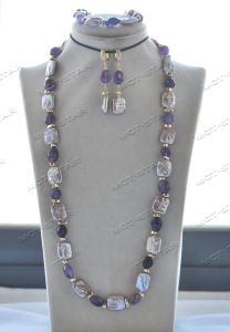 Necklaces Z12510 Set 17mm Lavender Square Coin Pearl Amethyst Hematite Necklace Bracelet Earring