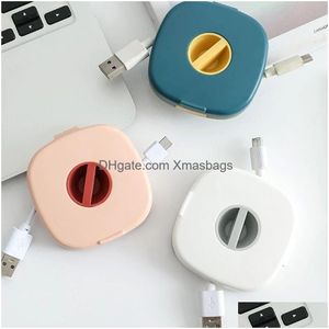 Caixas de armazenamento Caixas Organizador Swivel S Winding Box Plástico Caso Portátil Celular Stand Mouse Headphone Cord Inventário Drop Deliv Dhwbz