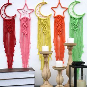 Estatuetas decorativas artesanais macrame lua estrela sonho apanhador de parede pendurado boêmio casa tapeçaria decoração meninas crianças ornamento presente